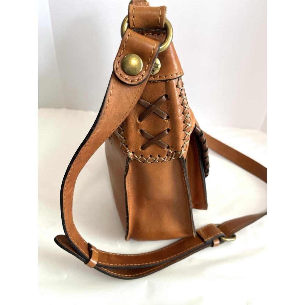 Patricia Nash Camille Tan Tooled Leather Crossbody Purse Saddle Bag Whipstitch - Picture 5 of 16